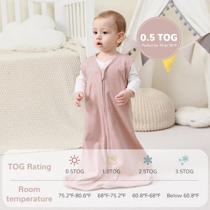 JELLYMONI Baby Sleep Sack 0-6 Months 100% Cotton Wearable Blanket, 0.5 TOG Soft Lightweight Toddler Sleeping Sack 3 Pack 2-Way Zipper Newborn Sleep Sacks