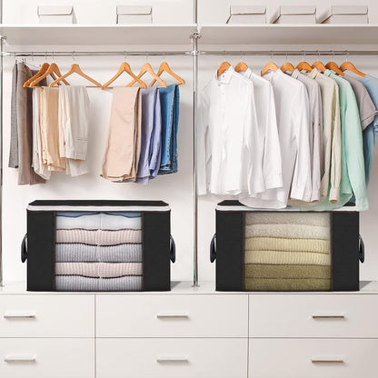 Skiennix Large Storage Bags - 8 Pack Foldable Closet Organizers with Durable Handles | 90L Black