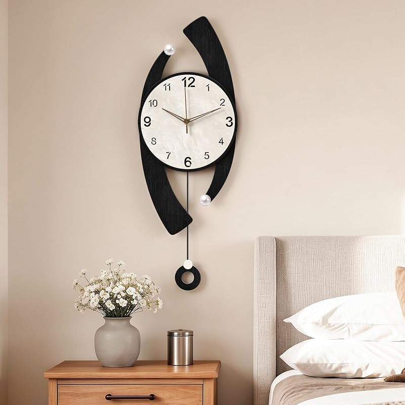 Large Black Swinging Pendulum Wall Clock 11x28in – Quiet Sweep, Wall Decor (Variation: Black+11x28in)