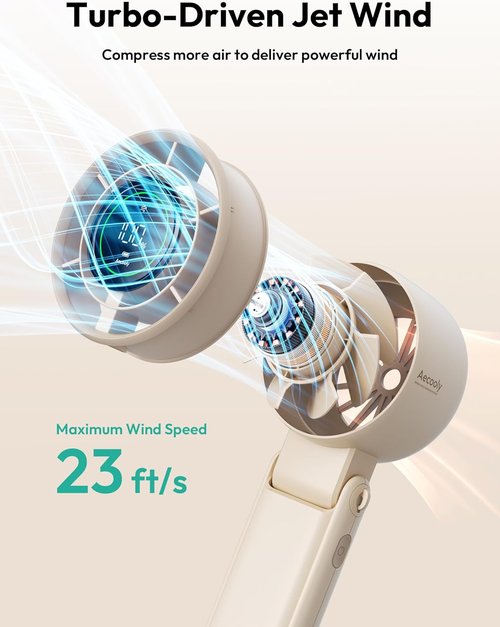 Aecooly Portable 3-in-1 Handheld Fan - USB Rechargeable Mini Fan with 22H Max Cooling Time | Travel-Friendly Beige