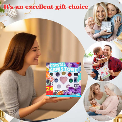 Skiennix Crystal Advent Calendar 2025 - 24 Random Gemstones, Minerals & Fossils Collection for Teens