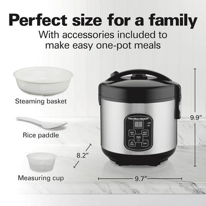 Hamilton Beach Digital Rice Cooker & Food Steamer - 8 Cups Cooked, Stainless Steel with Steam Basket