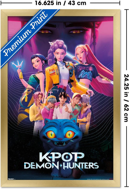 Netflix KPop Demon Hunters Wall Poster - Gold Framed, 22.4L x 14.7W for Stylish Decor