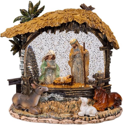 Kurt S. Adler 8-Inch Battery Operated Nativity Scene | Lighted with Spinning Glitter Water