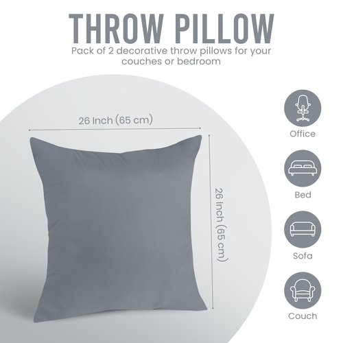 Utopia Bedding 26x26 Pillow Inserts, Set of 2, Grey – Indoor Decorative Throw Pillows for Bed, Sofa & Couch – Soft, Supportive & Fluffy Cushion Inserts