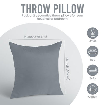 Utopia Bedding 26x26 Pillow Inserts, Set of 2, Grey – Indoor Decorative Throw Pillows for Bed, Sofa & Couch – Soft, Supportive & Fluffy Cushion Inserts