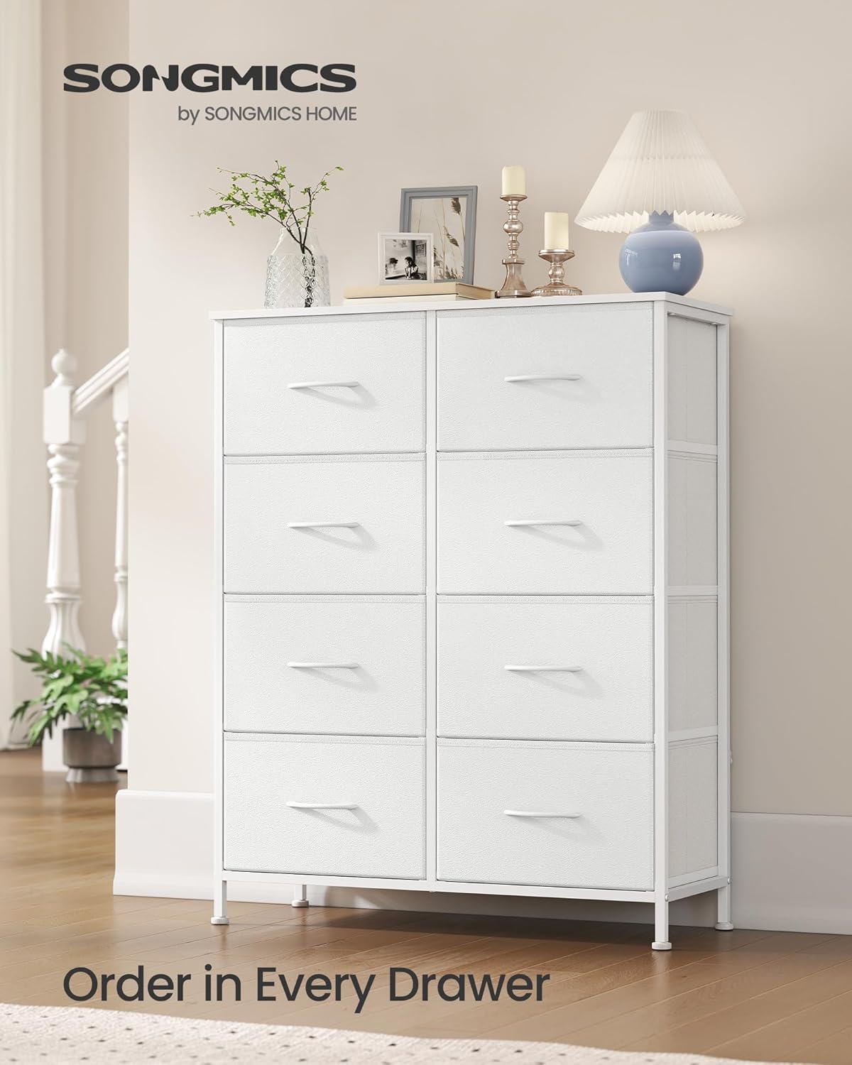 SONGMICS Dresser - 8-Drawer Storage Organizer Unit in Cloud White & Snow White | Stylish Bedroom Chest