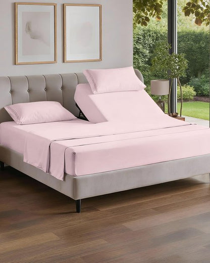 Flex Top Split Head King 4 Piece Sheet Set - Comfy Breathable & Cooling Bed Sheets Set - Hotel Luxury Bedding for Women, Men, Kids, Teens, Boys & Girls - Deep Pockets, Soft = Oeko-Tex - Lavender Pink