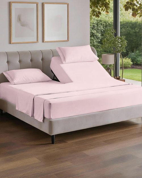 Flex Top Split Head King 4 Piece Sheet Set - Comfy Breathable & Cooling Bed Sheets Set - Hotel Luxury Bedding for Women, Men, Kids, Teens, Boys & Girls - Deep Pockets, Soft = Oeko-Tex - Lavender Pink