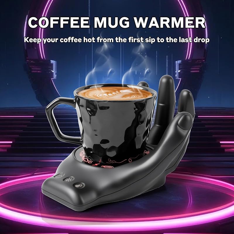 Devil's Hand Coffee Warmer with Mug Set - 3 Temp Settings, 8H Auto Shut Off, Black Variation: Black with a Mug
