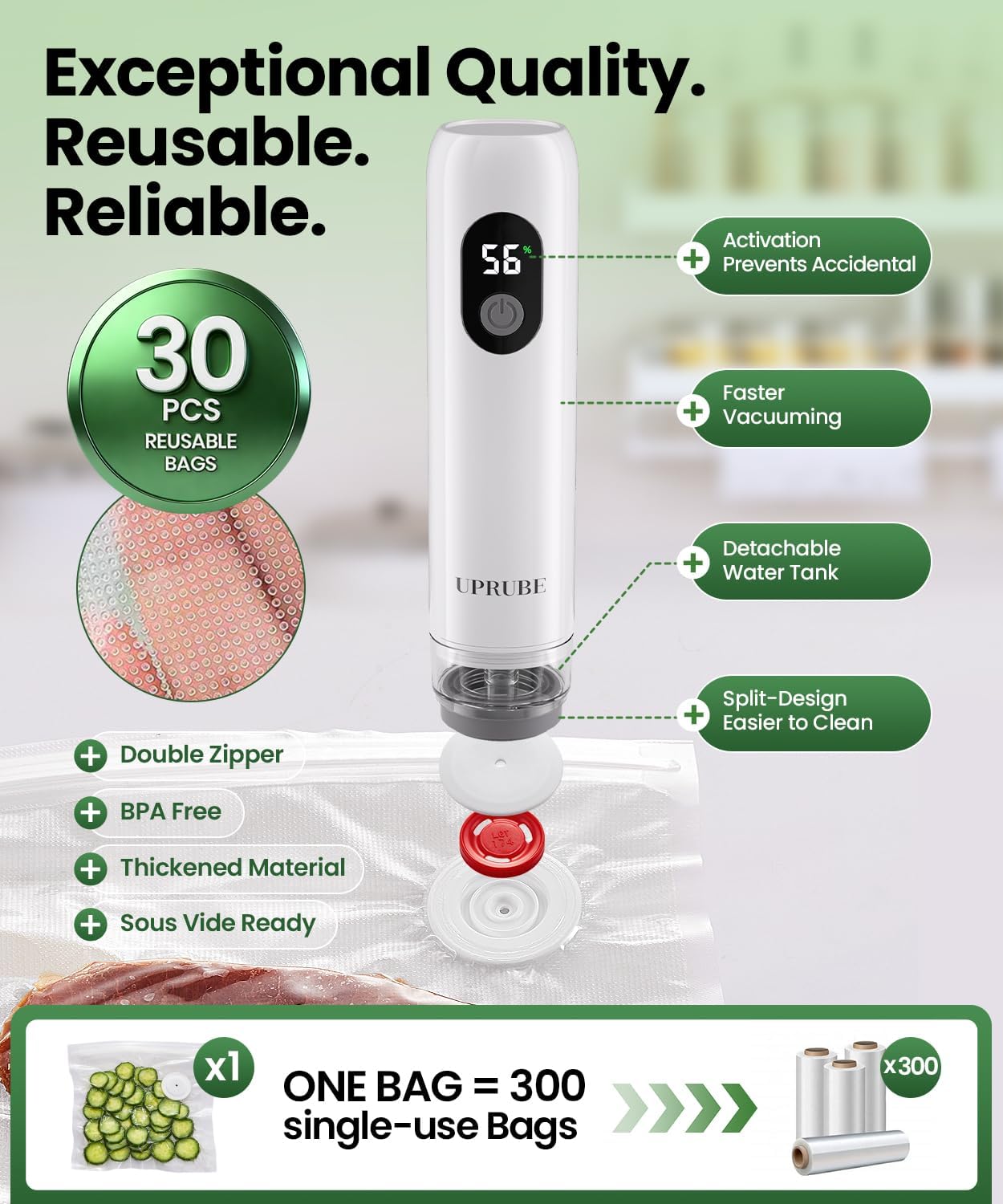 Skiennix Compact Vacuum Sealer - Powerful Handheld Food Sealer with LED Display & 30 Reusable Bags