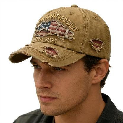 250 Anniversary USA Hat - Ripped Denim Baseball Cap for Men & Women | Celebrate 250 Years