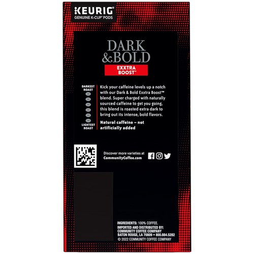 Community Coffee Dark & Bold Extra Boost Coffee Pods - 96 Count for Keurig 2.0 | Rich Flavor & Convenience