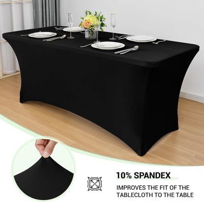 Obstal 8 FT Stretch Spandex Table Covers - Universal Fitted Tablecloth for Weddings & Parties | Black