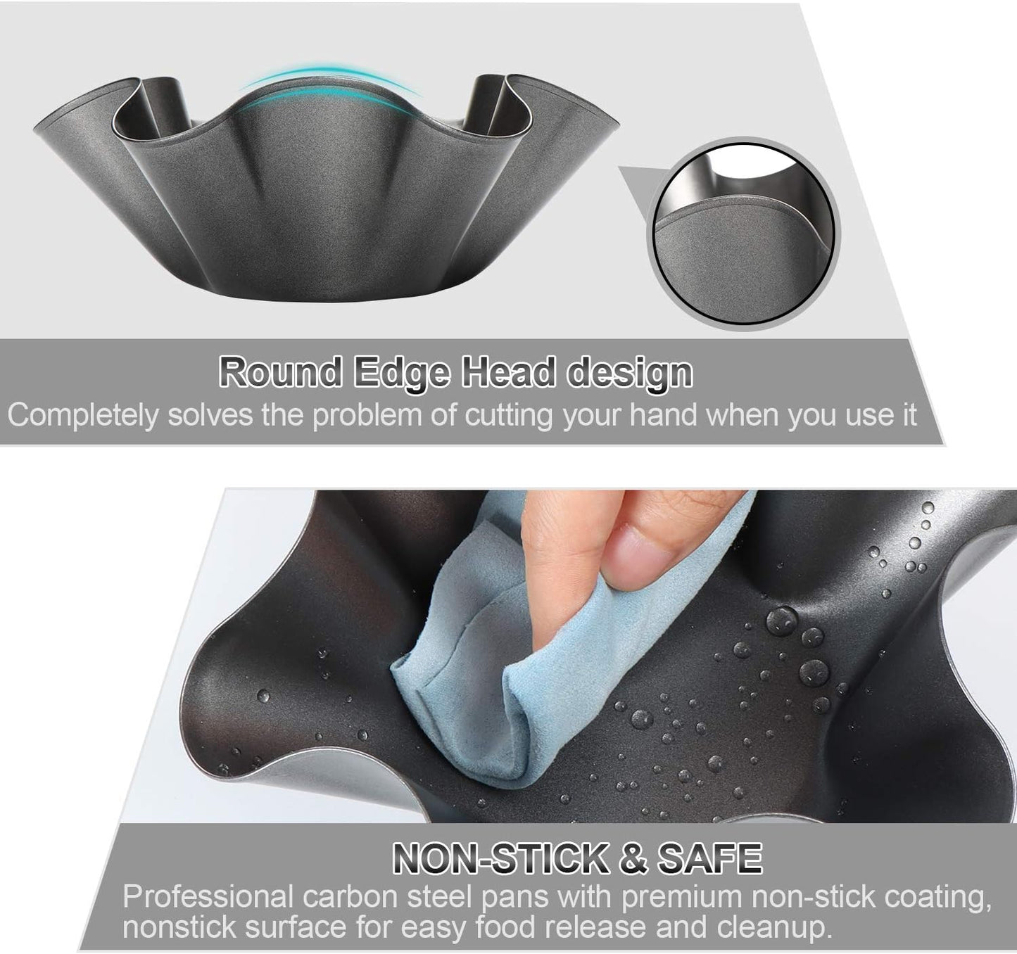 Skiennix Tortilla Pan Set - 6-Piece Non-Stick Carbon Steel Taco Bowl Makers | Black