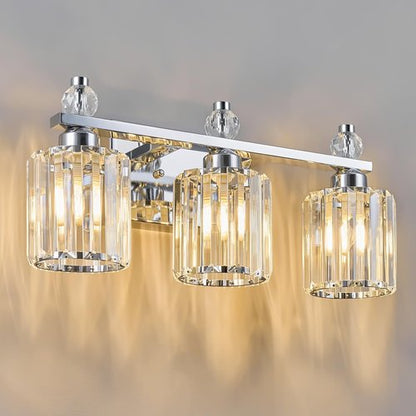 FDPBY Bathroom Vanity Lights 3-Light Chrome Modern Crystal Vanity Light Fixtures Over Mirror Crystal Bathroom Vanity Lighting Fixtures