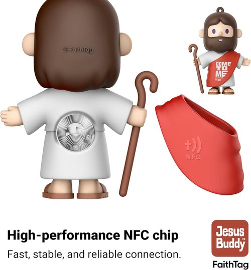 FaithTag Mini Jesus Figurine Keychain - 3.2in NFC Interactive Touch Plays Bible Stories | Perfect Gift for Kids & Women
