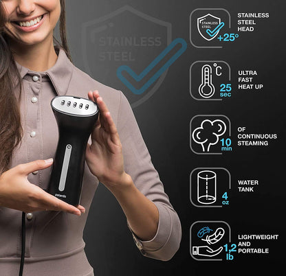 Polardo Travel Garment Steamer - Compact Handheld Clothes Steamer with 360° Anti-Spill Technology