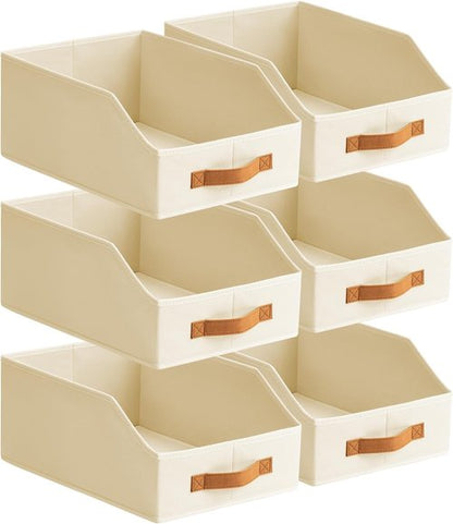 Homsorout Fabric Storage Bins - 6 Pack Large Trapezoid Organizers with Front Handle | Beige for Bedroom & Small Spaces