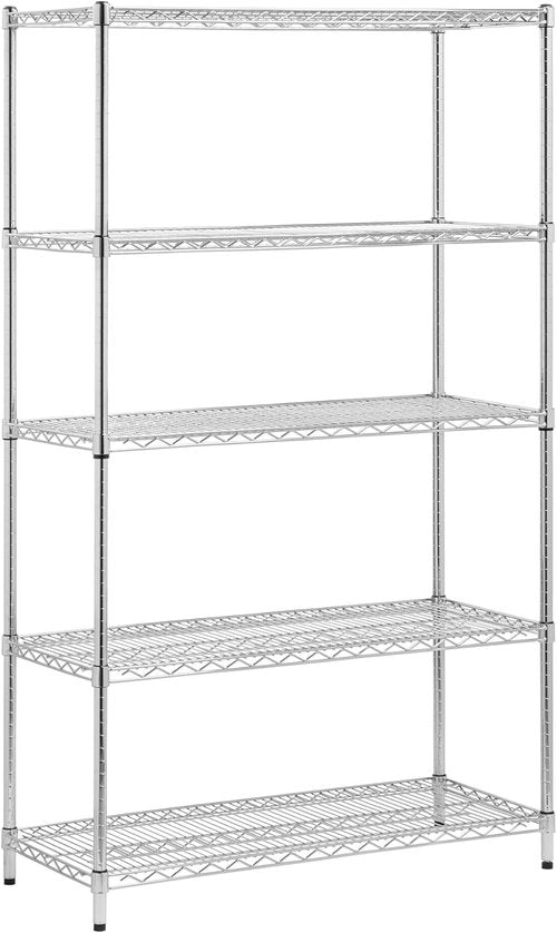 Honey-Can-Do Heavy-Duty 5-Tier Metal Storage Rack - 800 lb Capacity, Chrome Finish, 18" W x 42" L x 72" H