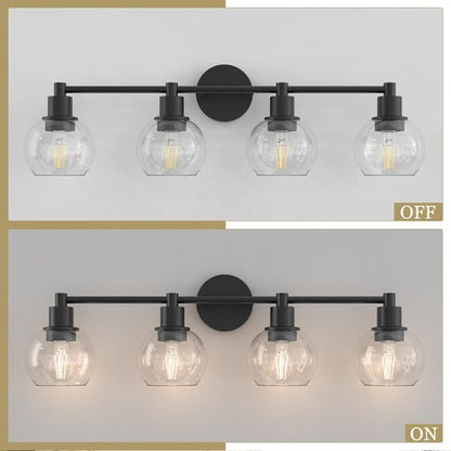 Espird 4 Lights Bathroom Vanity Light Fixtures Black, Bathroom Lights Over Mirror, Industrial and Farmhouse 4 Lights Wall Sconce, Matte Black Globe Vanity Lighting Fixtures
