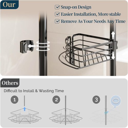 Consumest Corner Shower Caddy Tension Pole - Adjustable Rustproof Bath Organizer with Towel Bar & Soap Holder | 27.6-108.3 Inch, Black