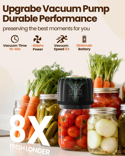Upgraded Electric Mason Jar Vacuum Sealer Kit by [Brand Name] - Automatic One-Touch Food Storage with 2500mAh Battery & Wide/Regular Lids
