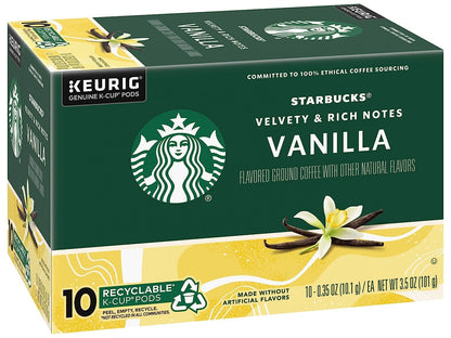 Starbucks Vanilla Flavored Coffee K-Cup Pods - Made Without Artificial Flavors | 10 CT Pods, Pack of 4