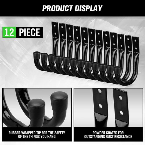 Heavy Duty Garage Storage Hooks - 12-Piece Bike Hooks for Wall Mount | Large Metal Organizer