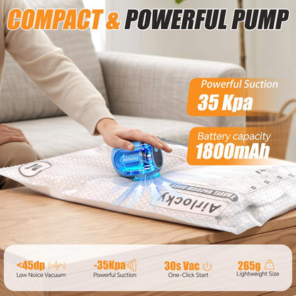 Skiennix Travel Vacuum Storage Bags - 9 Pack Compression Packing Bags with Portable Electric Pump | 80% Space Saver for Luggage