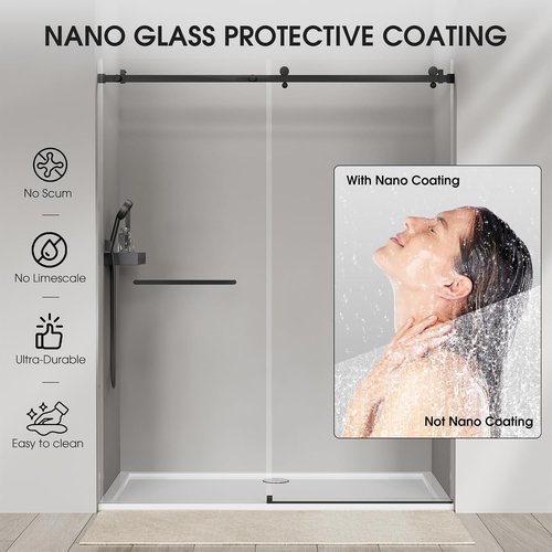 Frameless Glass Shower Door - 5/16'' Sliding Bathroom Door | 56-60 in. W, 75 in. H, Matte Black