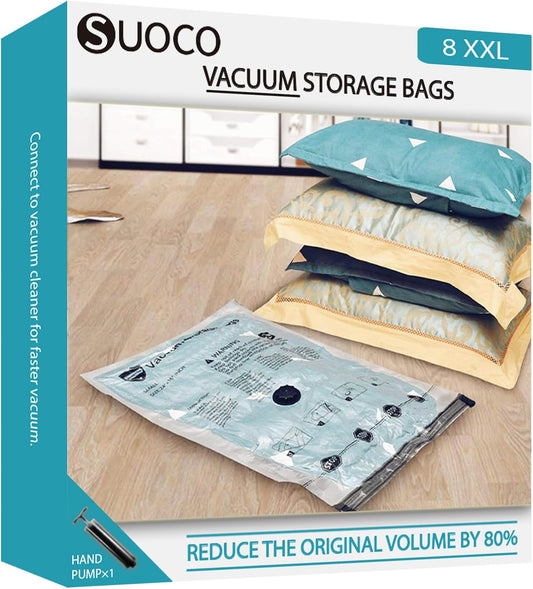 Skiennix Vacuum Storage Bags - Compression Packing Space Saver for Clothing & Bedding | 8 X-Jumbo Size