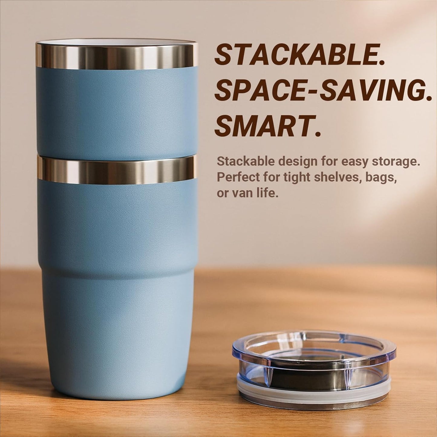 Skiennix 8 oz Small Coffee Cup - Magnetic Lid, Double-Wall Insulated, Dishwasher Safe | Seafoam, 2 Pack