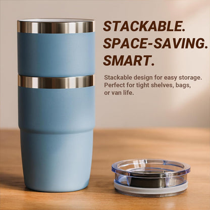 Skiennix 8 oz Small Coffee Cup - Magnetic Lid, Double-Wall Insulated, Dishwasher Safe | Seafoam, 2 Pack