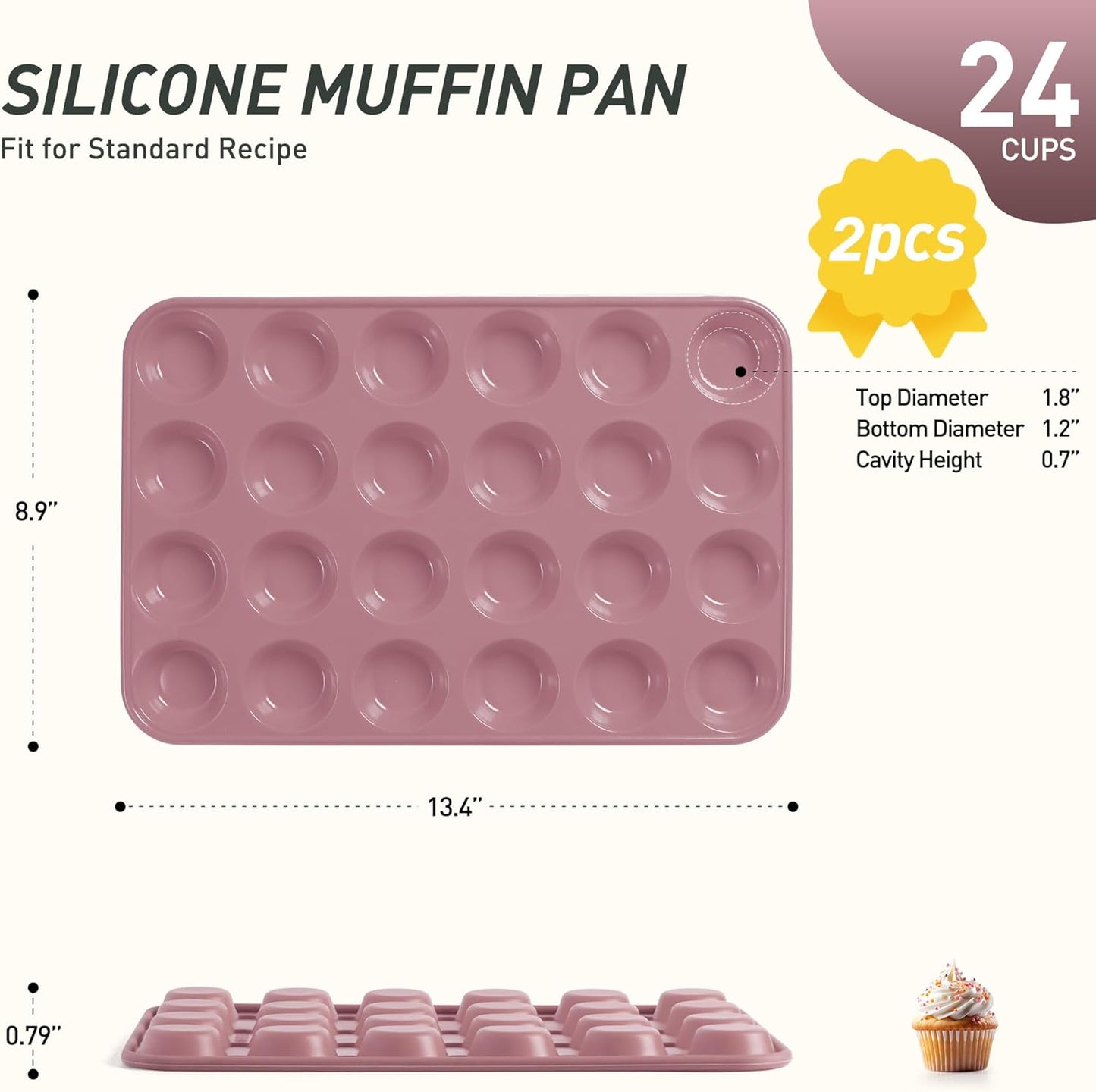 Skiennix Mini Muffin Pan Set - 2 Pack Silicone Molds with Metal Reinforced Frame | Non-Stick, Oven Safe