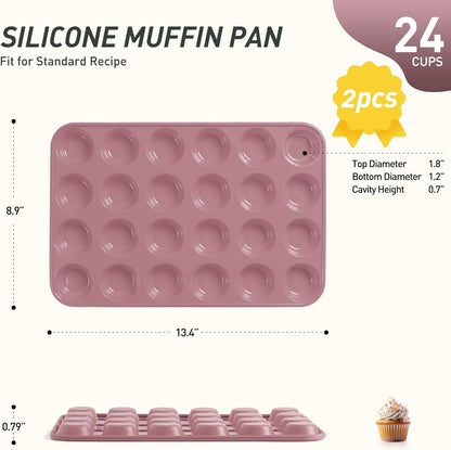 Skiennix Mini Muffin Pan Set - 2 Pack Silicone Molds with Metal Reinforced Frame | Non-Stick, Oven Safe