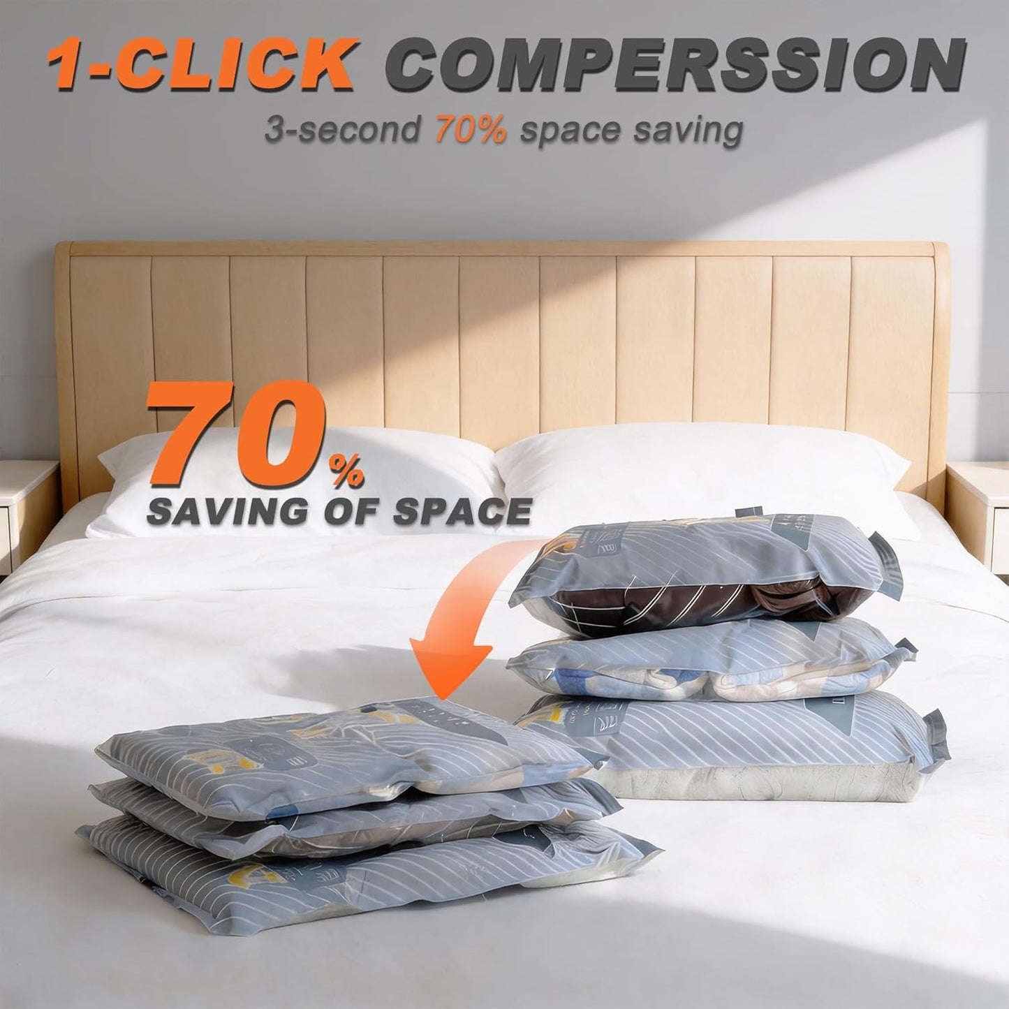 Skiennix 15-Pack Vacuum Bags - Space-Saving Compression Packing Bags with Wireless Pump | Travel Size