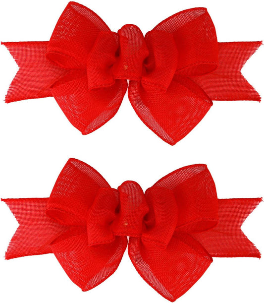 Meseey Red Burlap Wired Ribbon - Handmade Premade Bows for Wreaths & Gift Wrapping | 2 Pcs Set