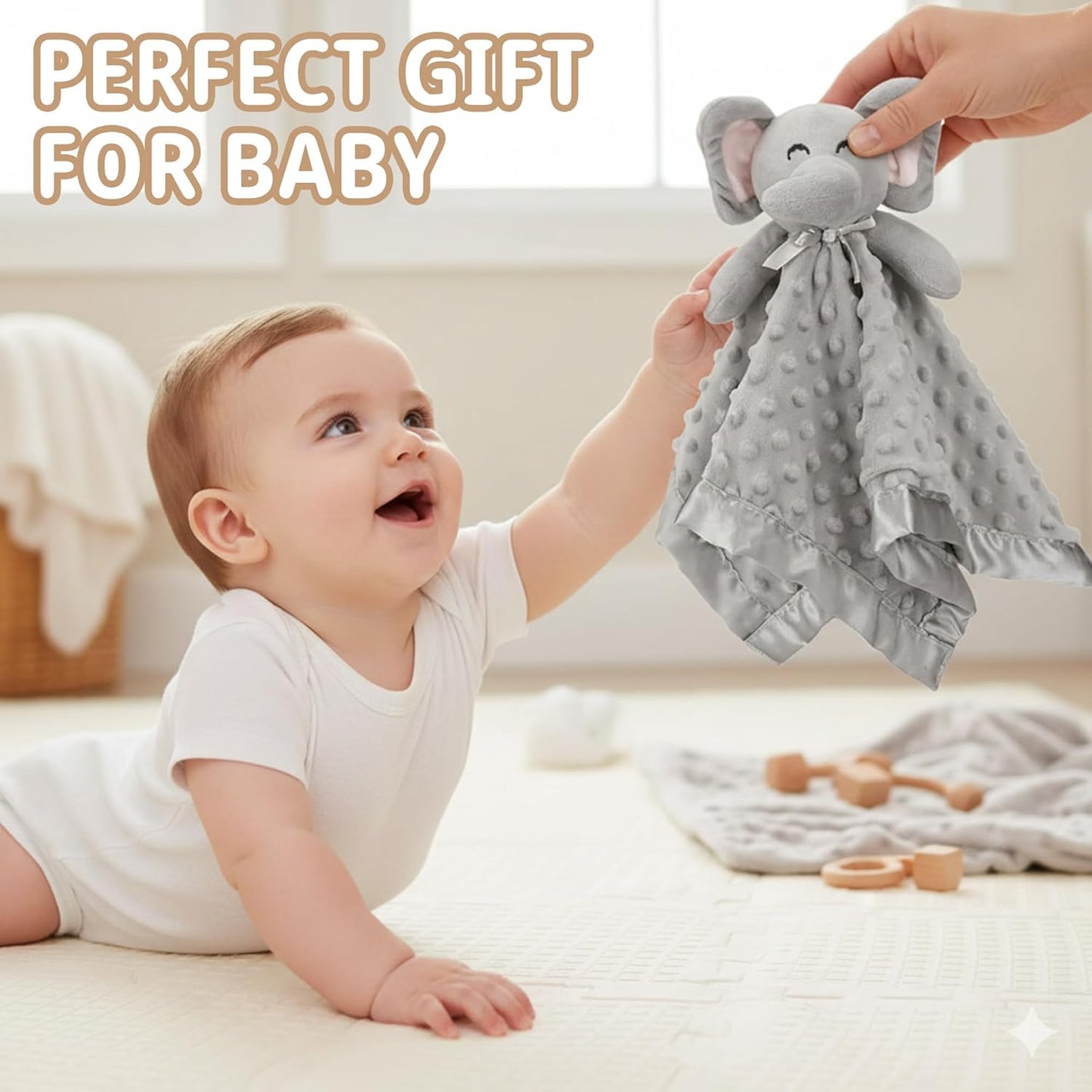 Pro Goleem Elephant Security Blanket - Soft Unisex Lovey Snuggle Toy for Newborns | Grey 16 Inch