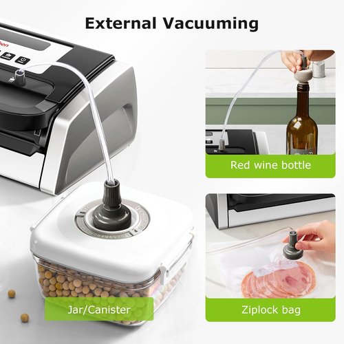 Bonsenkitchen Vacuum Sealer Machine - Powerful Low-Noise Food Sealer with Built-In Cutter & Bag Storage