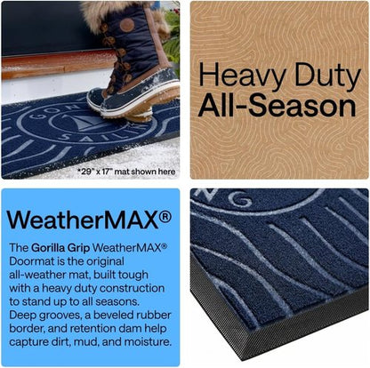 GORILLA GRIP Waterproof All-Season WeatherMAX Doormat - Stain & Fade Resistant, Easy Clean, 29x17, Blue Sailing