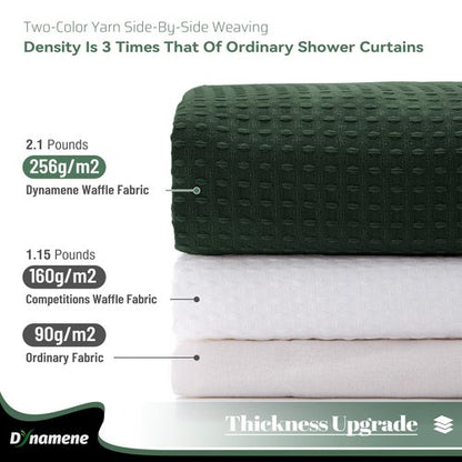 Dynamene Extra Wide Shower Curtain - 180 Inch Wide Waffle Weave Weighted Thick Cloth Bathroom Shower Curtain, Neutral Heavy Duty Hotel Bath Curtain Set with 32 Plastic Hooks, 180x72, Dark Green