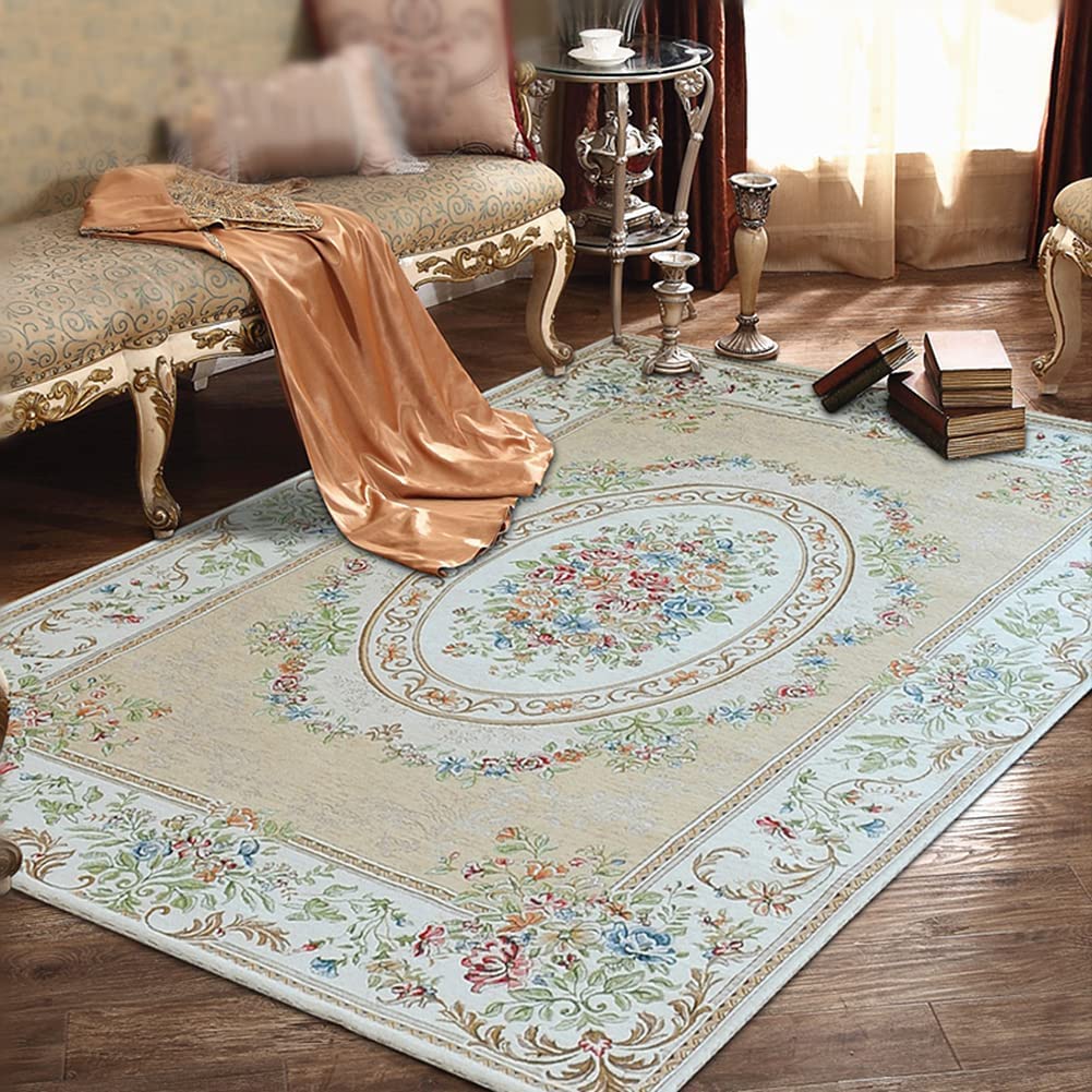 Ukeler Luxury Soft Rustic Floral Area Rugs Washable Elegant Non Slip Accent Floor Rugs Carpet for Nursery Bedroom (47.2''x71'', Beige Garden)