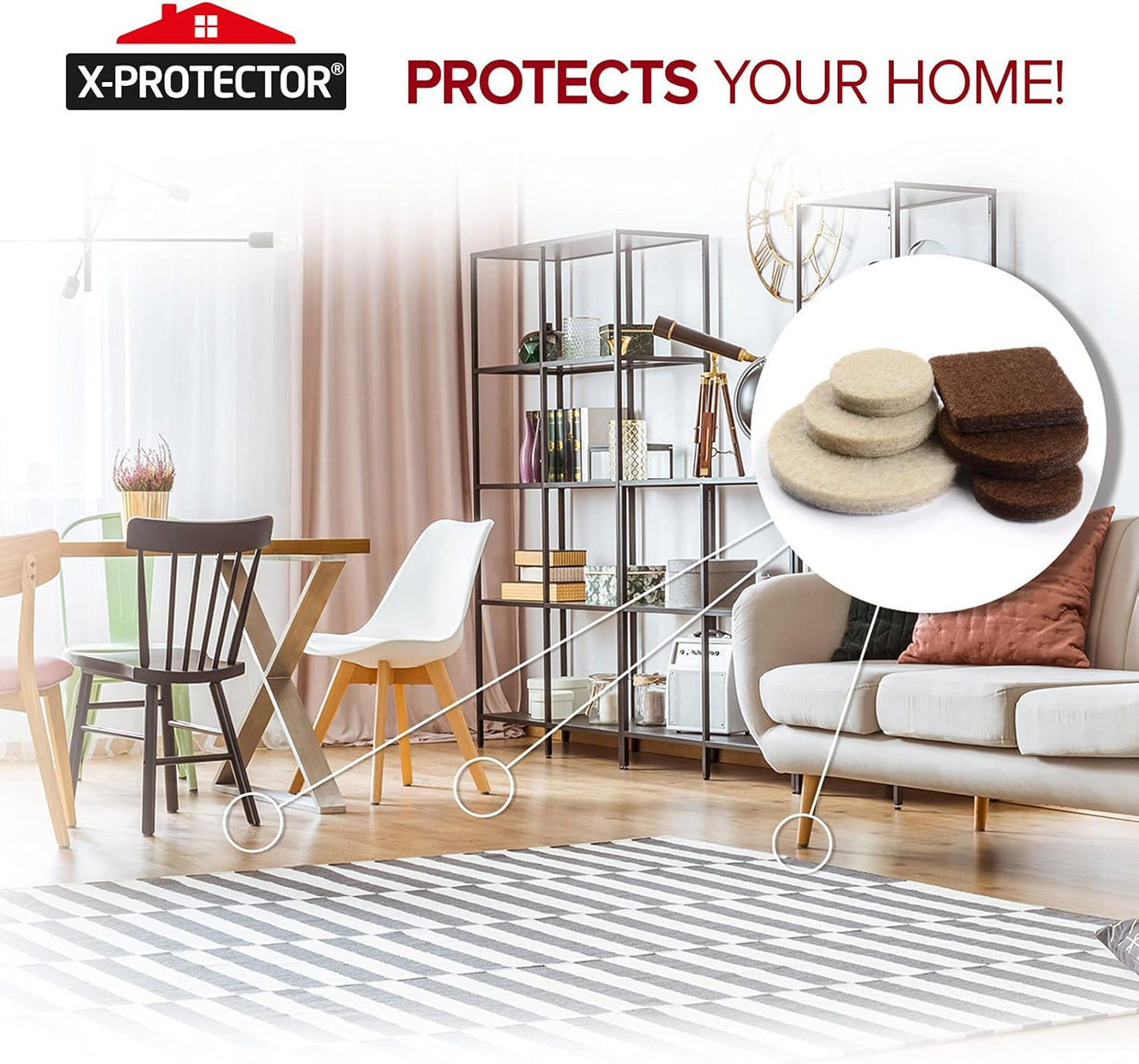 X-PROTECTOR Felt Furniture Pads - 133 Premium Pads for Wood Floor Protection | Brown & Beige