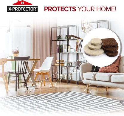 X-PROTECTOR Felt Furniture Pads - 133 Premium Pads for Wood Floor Protection | Brown & Beige