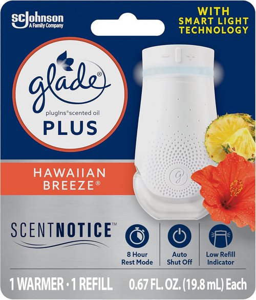 Glade PlugIn Plus Air Freshener Starter Kit - Hawaiian Breeze Scented Oil | 0.67 Fl Oz, 1 Warmer + 1 Refill
