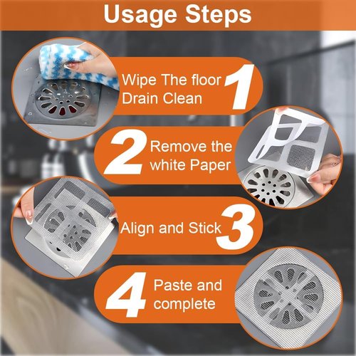 Disposable Hair Drain Stickers, New Upgrade Disposable Floor & Shower Drain Hair Catcher, Bathroom Shower Drain Protector with Mesh Cover & Square Screen (10)