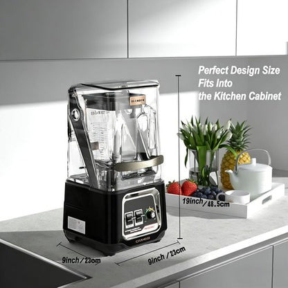 CRANDDI Commercial Blender - 2200W Quiet Smoothie Maker with Removable Shield | 52oz, Black