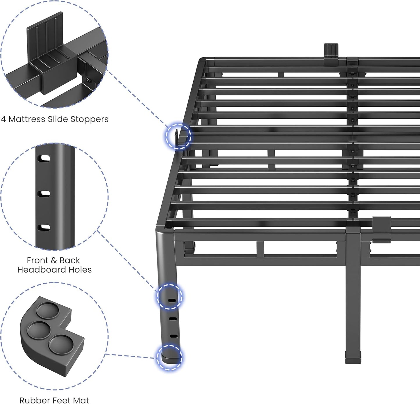 NKZ 24 Inch Full Size Bed Frame - Heavy Duty Metal Platform with Round Corner Legs & Noise-Free Design