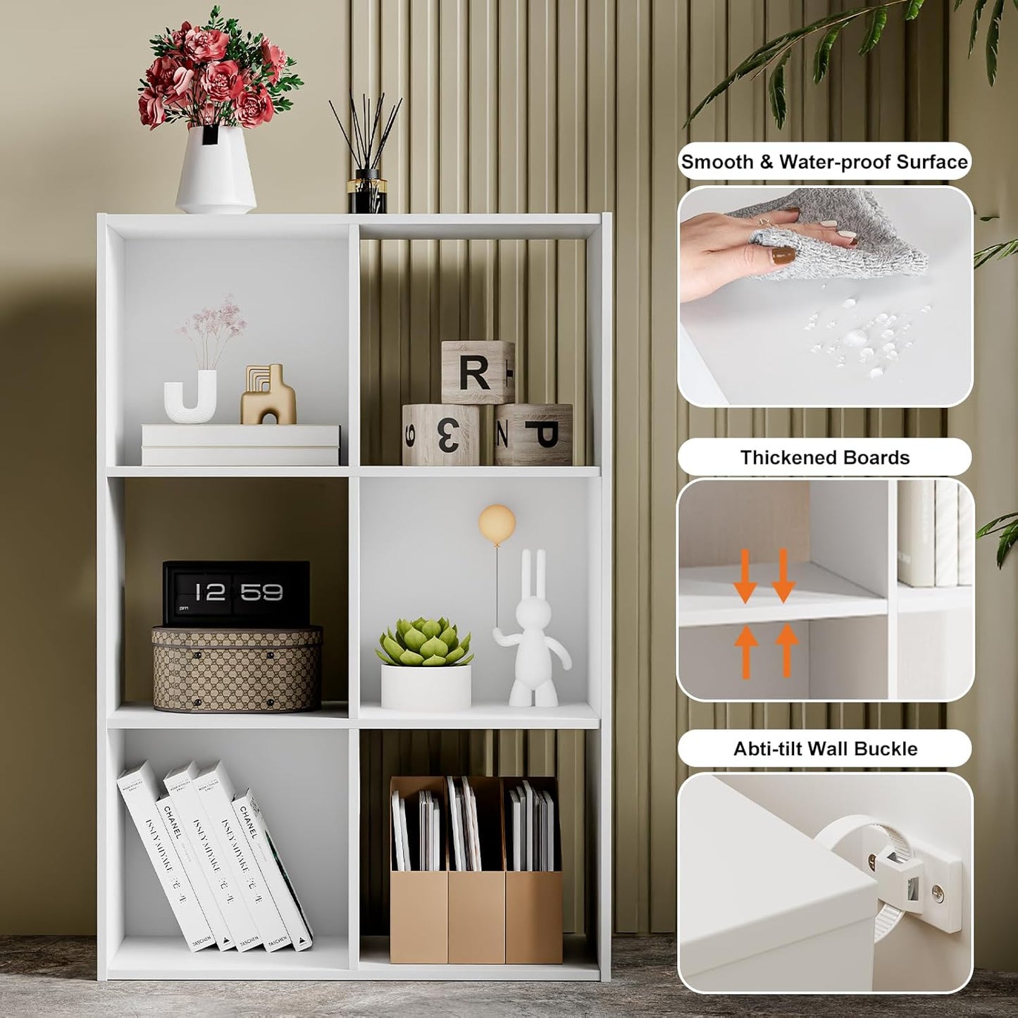 Sweetcrispy 6 Cube Storage Organizer - Versatile Open Cube Bookshelf with Removable Back Panels | 36" L x 11.6" W x 24" H, White